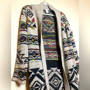 Anthropologie Northern Angel Rainbow Aztec Cardigan Sweater Sherpa